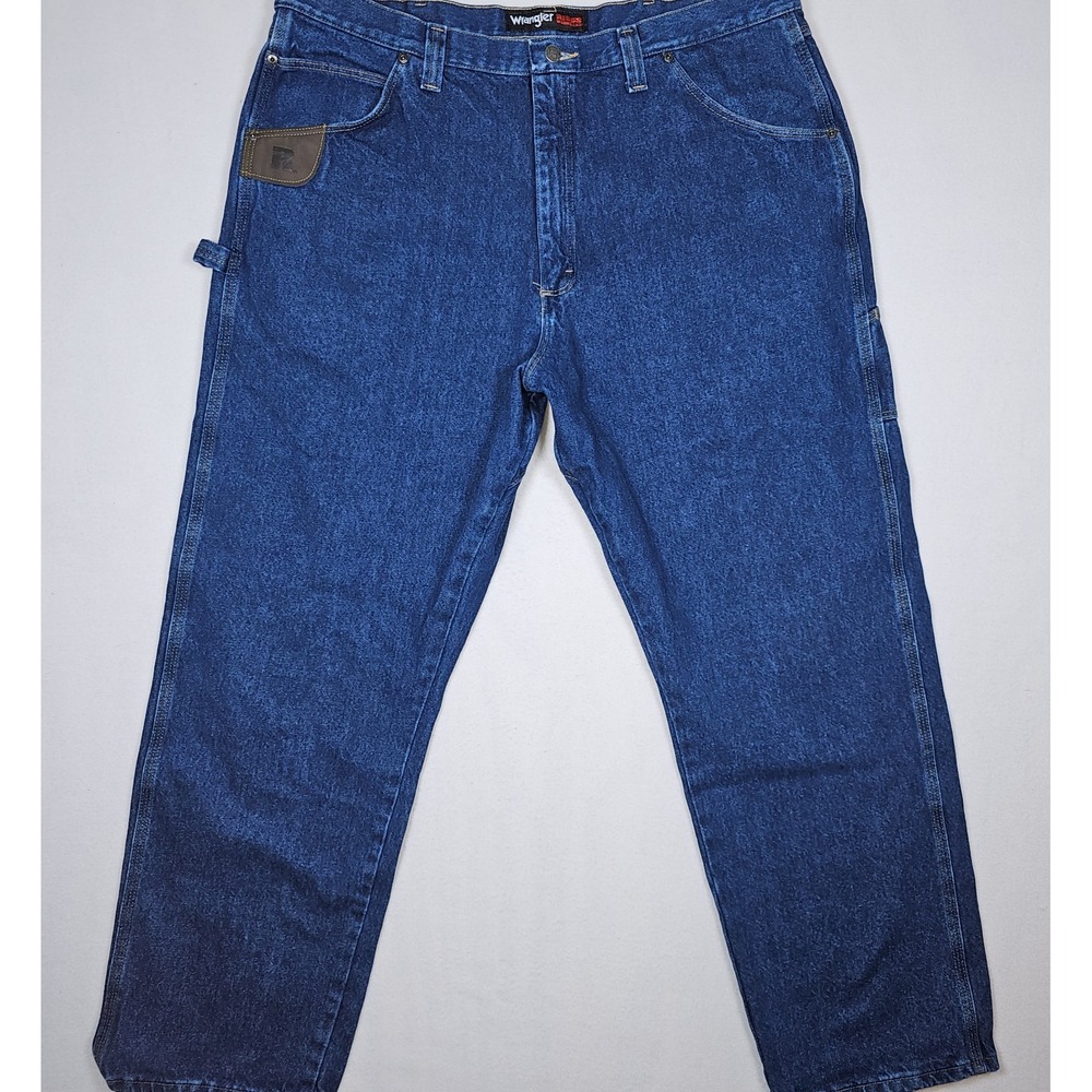 Wrangler Riggs Workwear Men's Dark Wash 42x32 Straight Jeans‎ Zip Solid